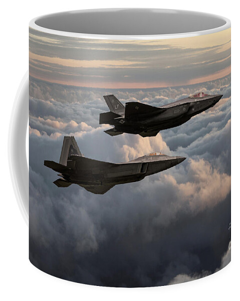 F35 And F22 Coffee Mug featuring the digital art F22 with F35 by Airpower Art