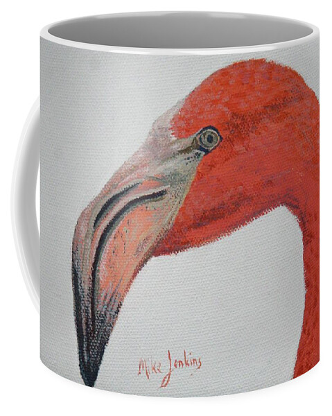 Flamingo Coffee Mug featuring the painting Face to Face with Flamingo by Mike Jenkins
