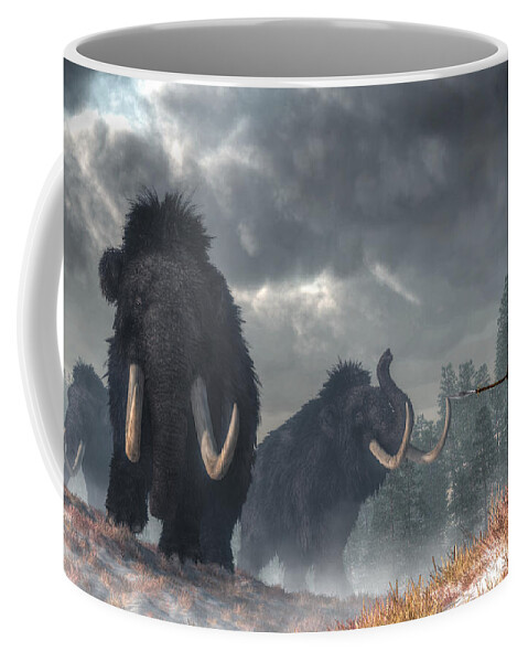 Facing The Mammoths Coffee Mug featuring the digital art Facing the Mammoths by Daniel Eskridge