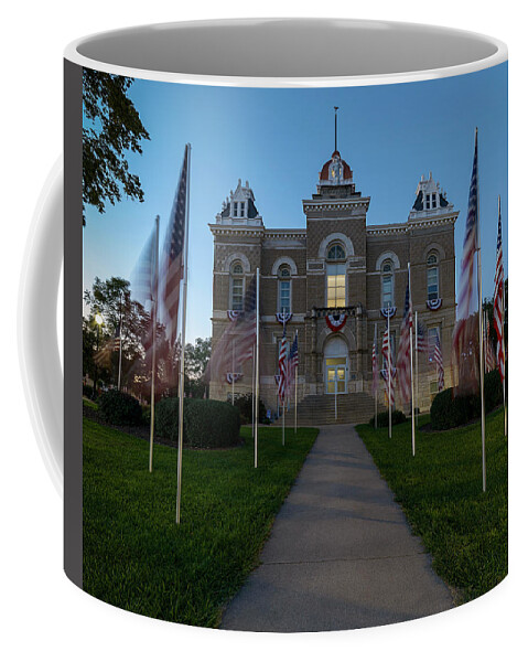 Fairbury Coffee Mug featuring the photograph Fairbury Nebraska Avenue of Flags - September 11 2016 by Art Whitton