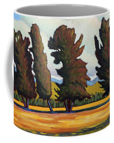 Fairfield Idaho Coffee Mug featuring the painting Fairfield Tree Row by Kevin Hughes
