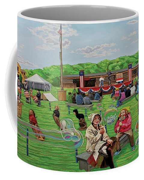  Coffee Mug featuring the painting Fairgrounds at Old Bethpage Restoration towel version by Bonnie Siracusa