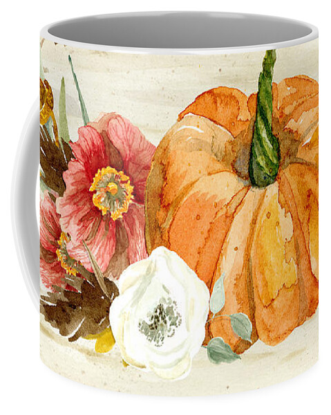 Autumn Coffee Mug featuring the painting Fall Autumn Harvest Wreath on Birch Bark Watercolor by Audrey Jeanne Roberts