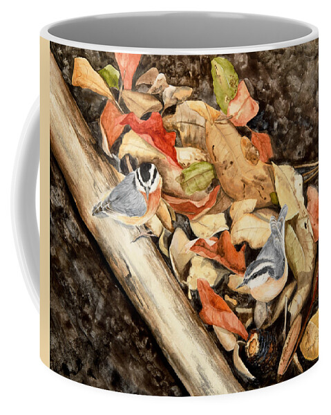 Nuthatches Coffee Mug featuring the painting Fall nuthatch pair by Jessie Vaughn