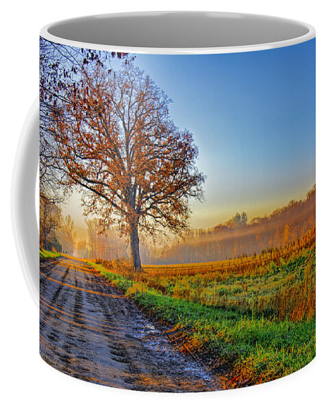 Fall Coffee Mug featuring the photograph Fall Sunrise in Fog HDR by LeeAnn McLaneGoetz McLaneGoetzStudioLLCcom