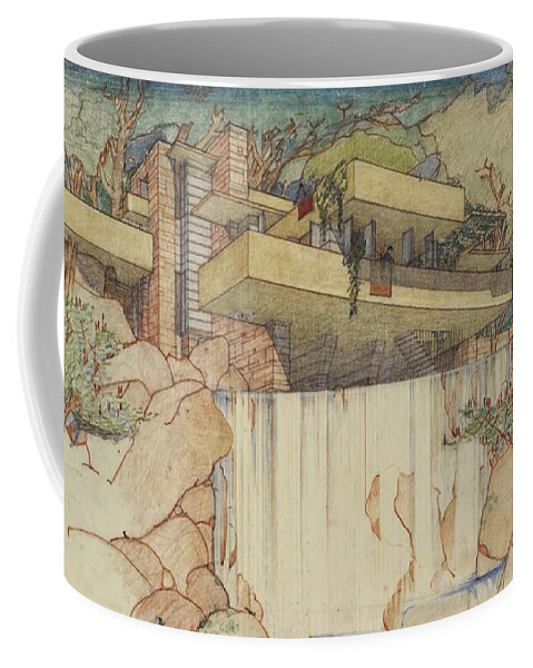 Pen And Ink Drawing Coffee Mug featuring the photograph Fallingwater Pen and Ink by David Bearden