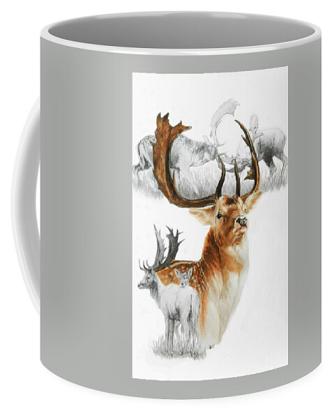 Deer Coffee Mug featuring the mixed media Fallow Deer of Europe by Barbara Keith
