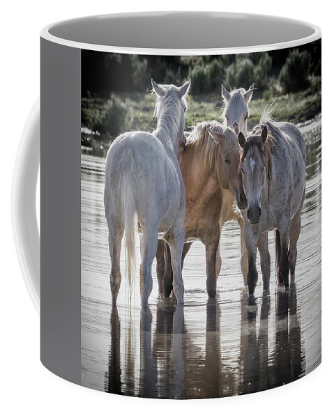 Wild Horses Coffee Mug featuring the photograph Family Time Sq by Belinda Greb
