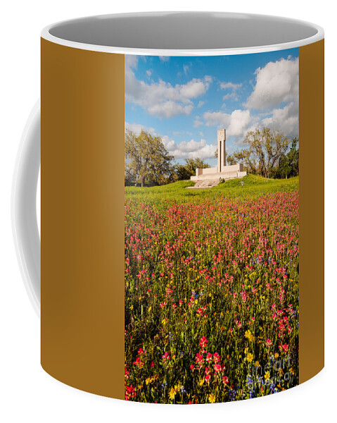 James Coffee Mug featuring the photograph Fannin Monument and Memorial with Wildflowers in Goliad - Coastal Bend South Texas by Silvio Ligutti