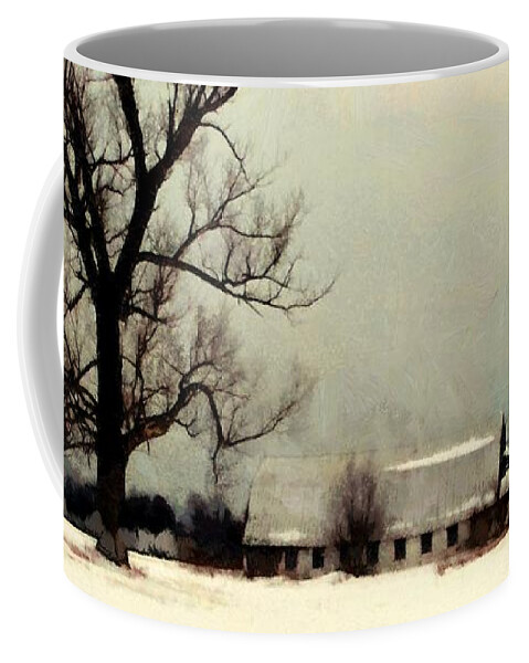 Barn Coffee Mug featuring the photograph Far from home - Winter Barn by Janine Riley