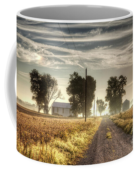 Driving Coffee Mug featuring the photograph Farm House Along a Gravel Road by Larry Braun