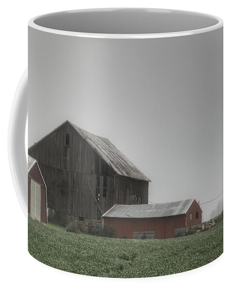 Barn Coffee Mug featuring the photograph 0011 - Farm in the Fog II by Sheryl L Sutter