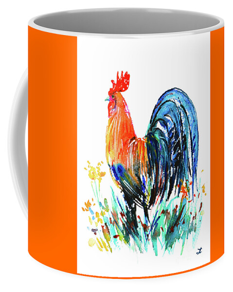 Rooster Coffee Mug featuring the painting Farm Rooster by Zaira Dzhaubaeva