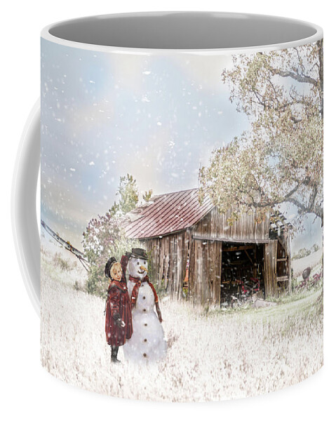 Old Barn Coffee Mug featuring the photograph Farmstyle Snowman by Mary Timman