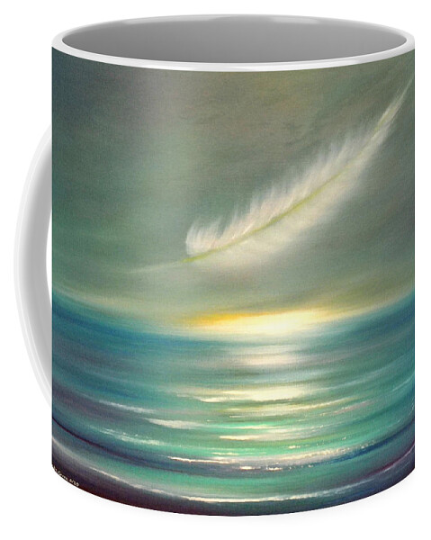 Sunset Coffee Mug featuring the painting Feather at Sunset by Gina De Gorna