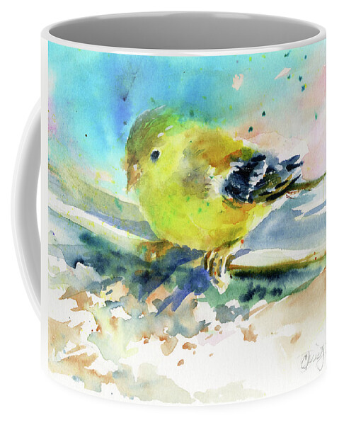 Bird Coffee Mug featuring the painting Female Goldfinch by Christy Lemp