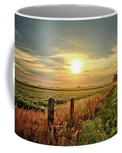 Sunrise Coffee Mug featuring the photograph Fence Line Sunrise by Bonfire Photography