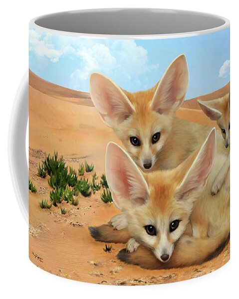 Fennec Fox Coffee Mug featuring the digital art Fennec Foxes by Thanh Thuy Nguyen