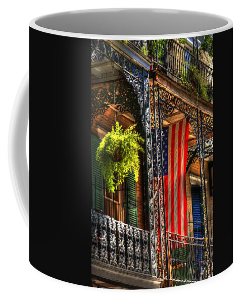 New Orleans Coffee Mug featuring the photograph Ferns And Flag by Greg and Chrystal Mimbs