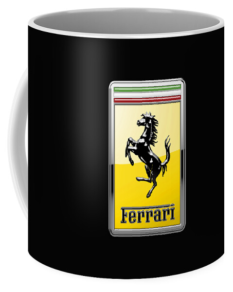 �auto Badges� Collection By Serge Averbukh Coffee Mug featuring the photograph Ferrari 3D Badge- Hood Ornament on Black by Serge Averbukh