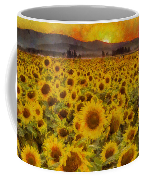 Sunflower Coffee Mug featuring the photograph Field of Sunflowers by Mark Kiver