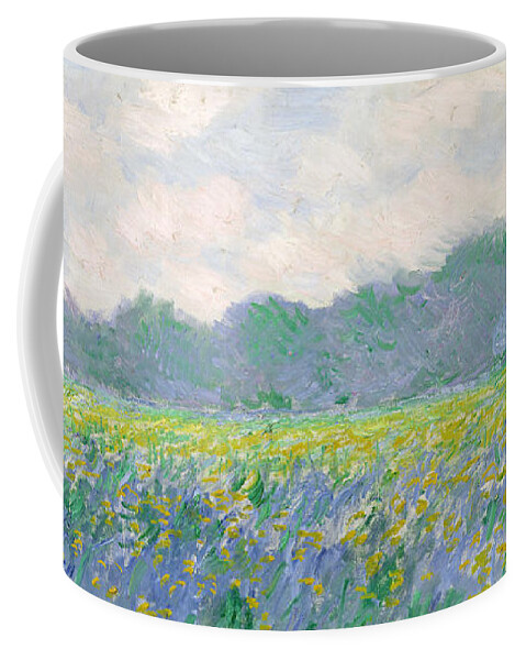 Field Coffee Mug featuring the painting Field of Yellow Irises at Giverny by Claude Monet