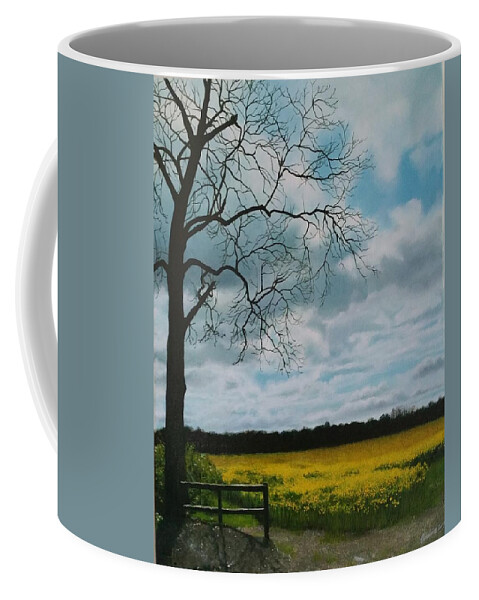 Landscape Coffee Mug featuring the painting Fields of Yellow by Caroline Philp
