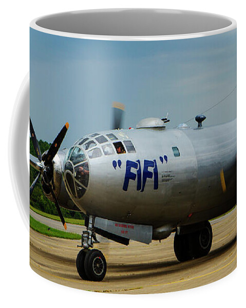 Fifi. B-29 Superfortress Coffee Mug featuring the photograph Fifi arrives in Marion IL by Jeff Kurtz