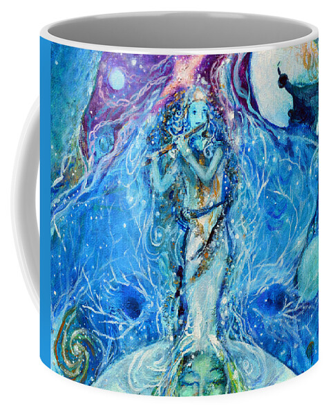  Coffee Mug featuring the painting Fifth Chakra Angel Krishna in Blue by Ashleigh Dyan Bayer