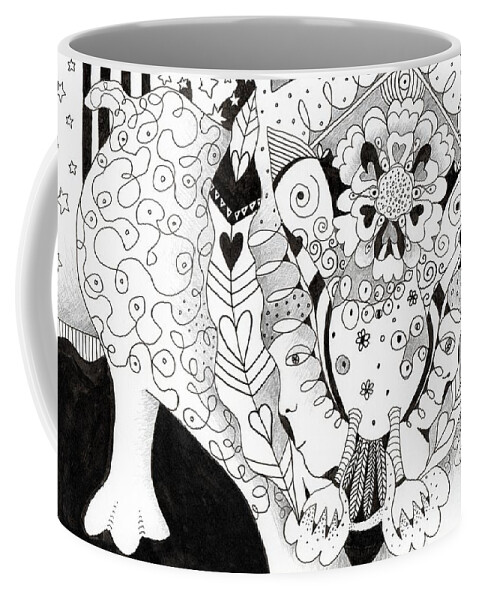 Imagination Coffee Mug featuring the drawing Figments Of Imagination - The Beast by Helena Tiainen