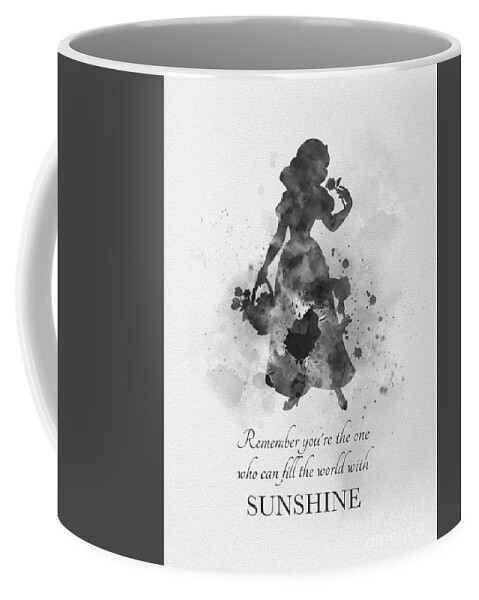 Snow White Coffee Mug featuring the mixed media Fill the World with Sunshine black and white by My Inspiration