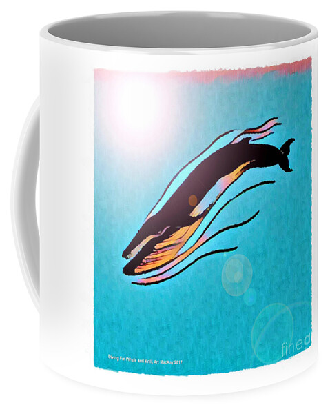 Whale Coffee Mug featuring the digital art Finback Diving Through Krill by Art MacKay