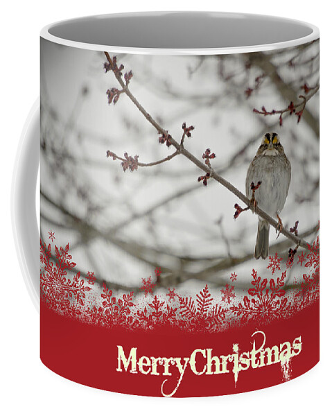 Christmas Coffee Mug featuring the mixed media Finch Christmas by Trish Tritz