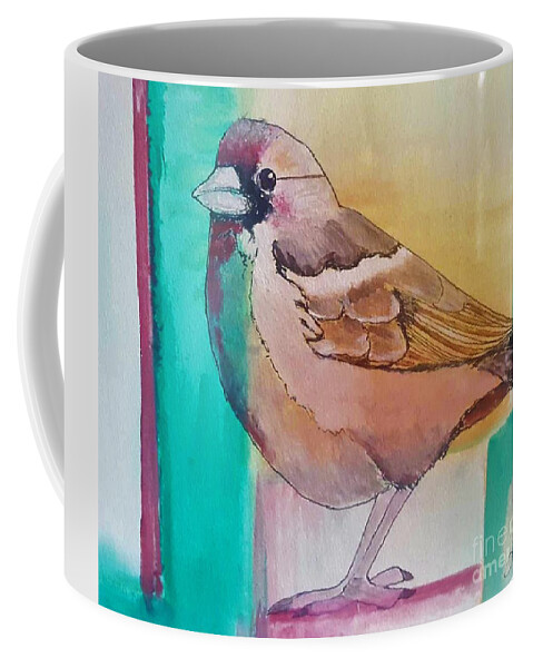 Watercolor Coffee Mug featuring the painting Finch Fun by Tracey Lee Cassin