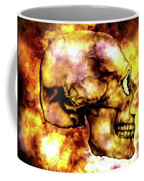 Skull Coffee Mug featuring the mixed media Fire and Skull by Lisa Stanley