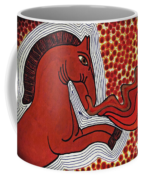 Horse Coffee Mug featuring the drawing Fire Breathing Horse by Sarah Loft