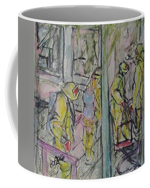 Fire Coffee Mug featuring the painting Fire Fighters by Barbara O'Toole