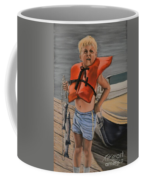 Portrait Coffee Mug featuring the pastel First Catch by John Huntsman