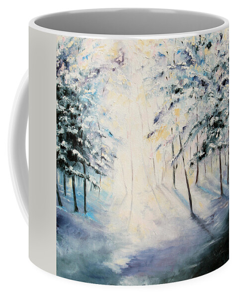 Winter Coffee Mug featuring the painting First Light by Meaghan Troup