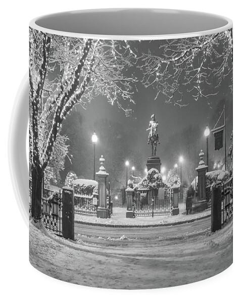 Boston Public Garden Coffee Mug featuring the photograph First Snow at Boston's Public Garden by Kristen Wilkinson
