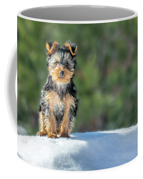 Adorable Coffee Mug featuring the photograph First Snow Day by Maria Coulson