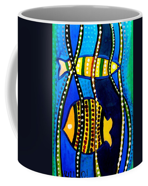Sea Coffee Mug featuring the Fishes with Seaweed - Art by Dora Hathazi Mendes by Dora Hathazi Mendes