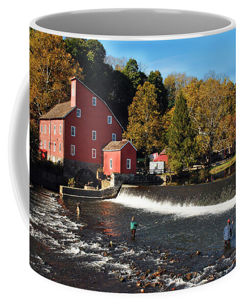 Water Mill Coffee Mug featuring the photograph Fishing at the Old Mill by Lori Tambakis