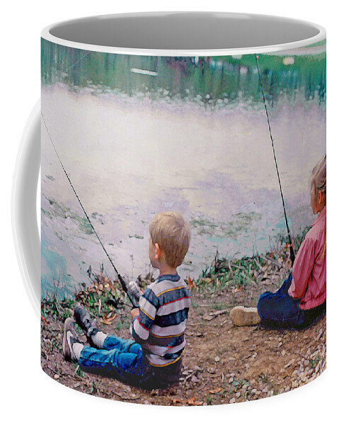 Landscape Coffee Mug featuring the digital art Fishing at Watkins Mill by Steve Karol