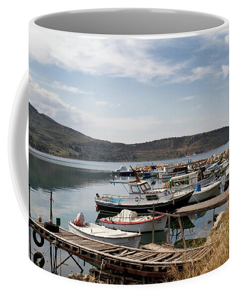 Peloponnese Coffee Mug featuring the photograph Fishing boat harbour by Shirley Mitchell