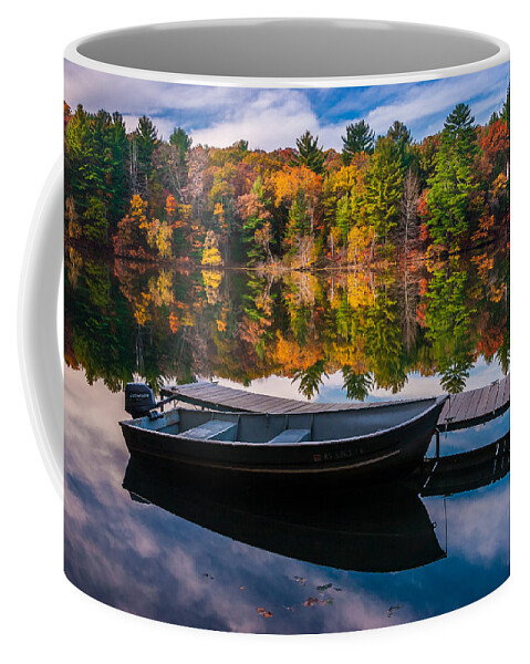 Wisconsin Coffee Mug featuring the photograph Fishing Boat on Mirror Lake by Rikk Flohr