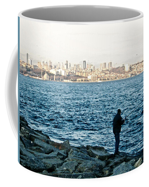 Istanbul Coffee Mug featuring the photograph Fishing in Istanbul by Rachel Morrison