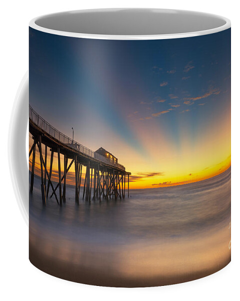 Fishing Pier Sunrise Coffee Mug featuring the photograph Fishing Pier Sun Rays by Michael Ver Sprill