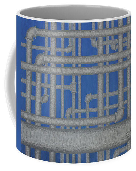 Blue Coffee Mug featuring the painting Fitter's Nightmare by Doug Miller