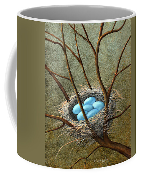 Birds Coffee Mug featuring the painting Five Blue Eggs by Frank Wilson